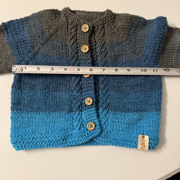 Handmade Toddler Cardigan, Unisex Beautiful Blues/Greys 2-3T see measurements - Picture 10 of 11